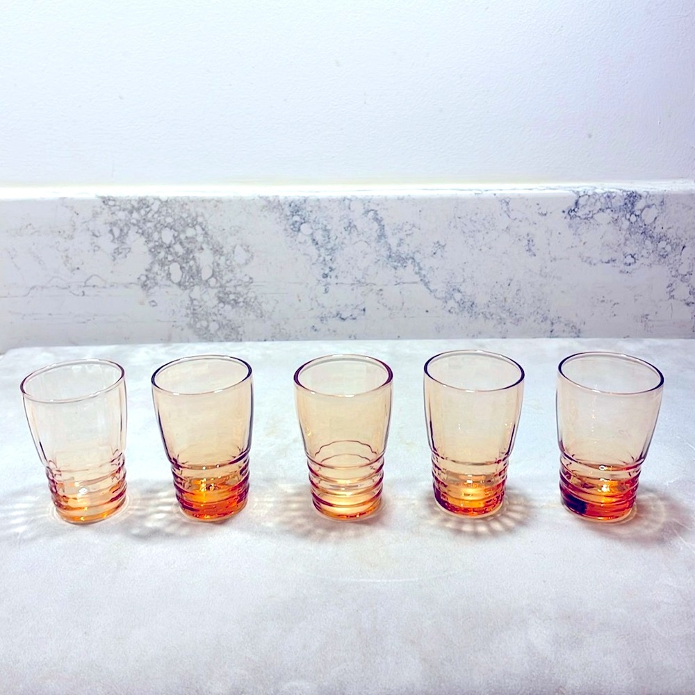 Set of 5 Blown Glass Shot Glasses Cordials Vintage Panel Design Great Condition
